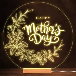 Happy Mother's Day Round & Leaves Personalised Gift Warm Lamp Night Light