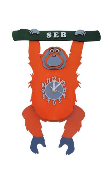 Orangutan , Orange, Wooden, Personalised, Pendulum Wall Clock - image 1