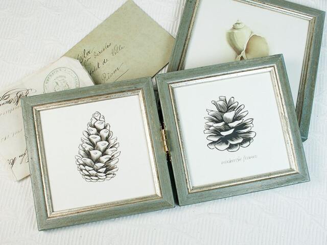 Hinged Double 4x4 Inch Pale Grey-Green & Silver Frame Desktop/Bureau Photo For Family Photos, Birthday, Anniversary, Wedding Gifts - image 1