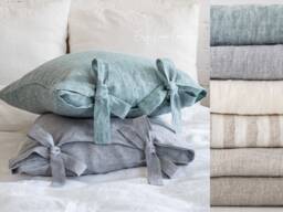 Linen Pillow Covers Set Of 2, Pillowcases With Ribbon Ties, Bed Cases, Pure Linen Sham Bow Custom
