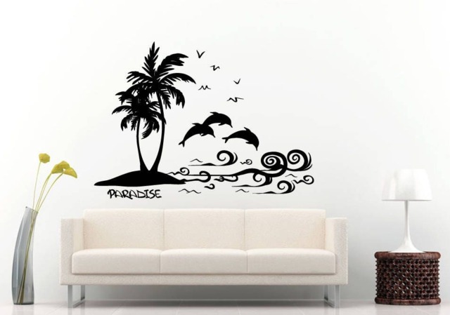 Beach Palm Trees Island Dolphins Ocean Sea Waves Summer Vacation Travel Diy Wall Stickers Decals Vinyl Mural Decor Art L2181 - image 1