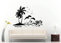 Beach Palm Trees Island Dolphins Ocean Sea Waves Summer Vacation Travel Diy Wall Stickers Decals Vinyl Mural Decor Art L2181 - thumbnail 1