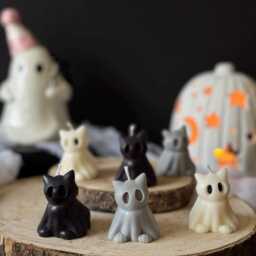 Set Of 3 Spooky Cat Soy Wax Candles Halloween Decor Handmade - thumbnail 2