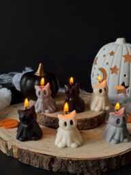 Set Of 3 Spooky Cat Soy Wax Candles Halloween Decor Handmade - thumbnail 1