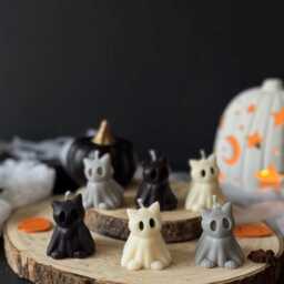 Set Of 3 Spooky Cat Soy Wax Candles Halloween Decor Handmade - thumbnail 4
