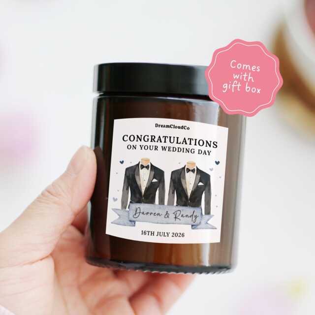 Wedding Gift For Gay Couple Grooms Personalized Candle With Custom Names - Congratulations On Your Day Mr Friends - image 1