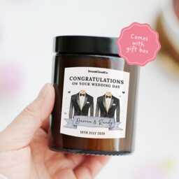 Wedding Gift For Gay Couple Grooms Personalized Candle With Custom Names - Congratulations On Your Day Mr Friends