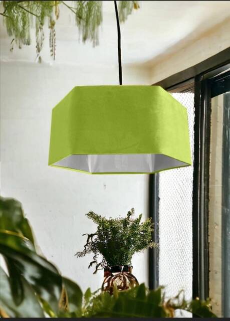 New Luxury Premium Quality Lime Green Hexagon Velvet Lamp Shade Pendant Light With Metallic Lining - image 1