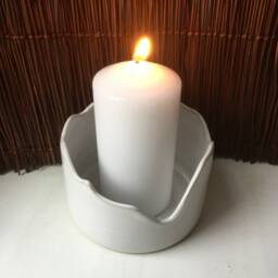 Handmade Stoneware Candle Holder, White Sands Ceramic Home Decor