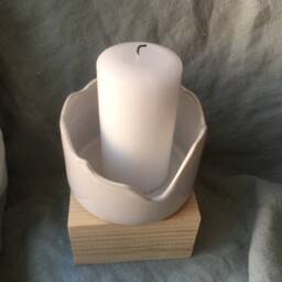 Handmade Stoneware Candle Holder, White Sands Ceramic Home Decor - thumbnail 3