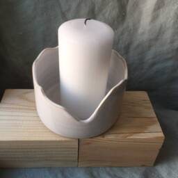 Handmade Stoneware Candle Holder, White Sands Ceramic Home Decor - thumbnail 4