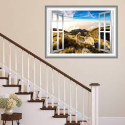 Scenic Landscape Wallpaper, Fake Window Decal, Wall Mural Art Mountain Room Decor - Vwaq Nw29 - thumbnail 1