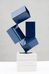 Modern Steel Blue Geometric Sculpture Cubism Art Decor