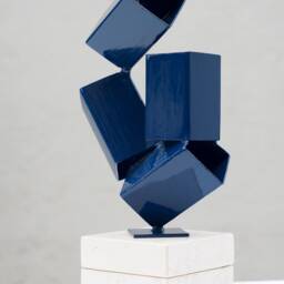 Modern Steel Blue Geometric Sculpture Cubism Art Decor - thumbnail 2