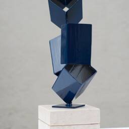 Modern Steel Blue Geometric Sculpture Cubism Art Decor - thumbnail 3