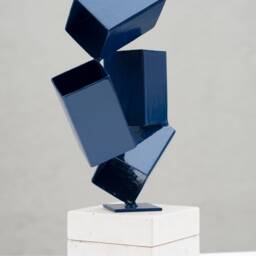 Modern Steel Blue Geometric Sculpture Cubism Art Decor - thumbnail 4