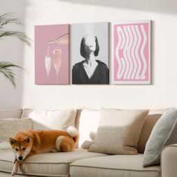Canvas Set Of 3 Wall Art - Stylish Portrait A Woman in Champagne Relaxing, Pink Canvas, Food & Drinks Decor - thumbnail 1