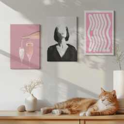 Canvas Set Of 3 Wall Art - Stylish Portrait A Woman in Champagne Relaxing, Pink Canvas, Food & Drinks Decor - thumbnail 3