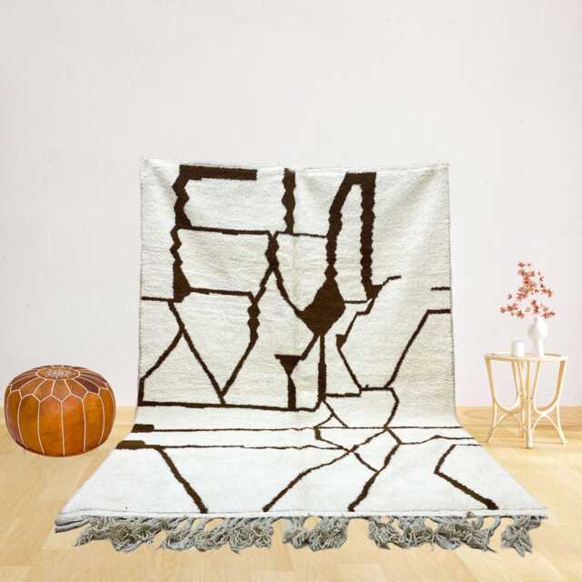 Brown & Ivory Moroccan Wool Rug, Handmade Berber Area Rug - image 1
