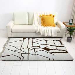 Brown & Ivory Moroccan Wool Rug, Handmade Berber Area Rug - thumbnail 2