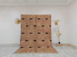 Handmade Moroccan Wool Rug - Brown Berber Area Bohemian Beni Ourain Style Carpet Minimalist Geometric Design - thumbnail 1