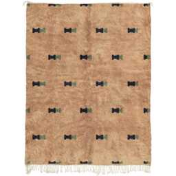 Handmade Moroccan Wool Rug - Brown Berber Area Bohemian Beni Ourain Style Carpet Minimalist Geometric Design - thumbnail 2