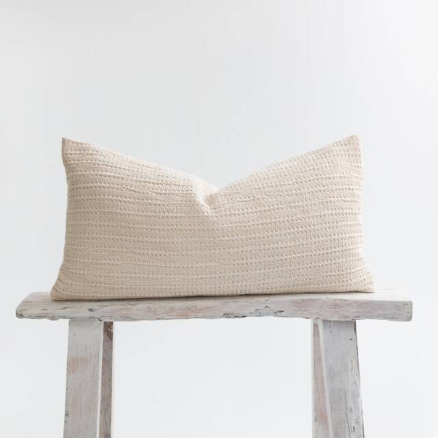 Textured Cotton Lumbar Pillow, Beige Oatmeal Cushion, Bamboo Fiber Back - image 1