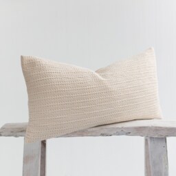 Textured Cotton Lumbar Pillow, Beige Oatmeal Cushion, Bamboo Fiber Back - thumbnail 3
