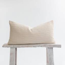 Textured Cotton Lumbar Pillow, Beige Oatmeal Cushion, Bamboo Fiber Back - thumbnail 1