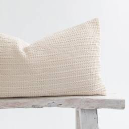 Textured Cotton Lumbar Pillow, Beige Oatmeal Cushion, Bamboo Fiber Back - thumbnail 2