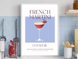 French Martini Cocktail Art Print Poster - Party Signature Drink Sign Wall Decor Minimalist Elegant Retro Gift A5 A4 A3 - thumbnail 1