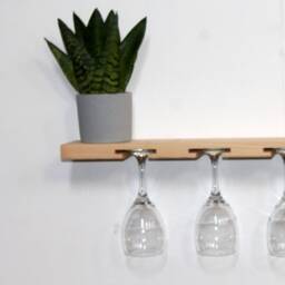 Wine Rack Wooden Wall Shelf With Glass & Bottle Storage - thumbnail 3