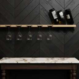 Wine Rack Wooden Wall Shelf With Glass & Bottle Storage