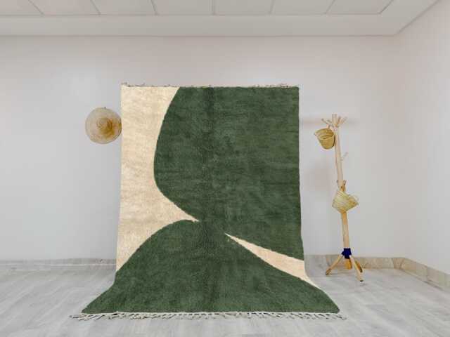 Modern Moroccan Rug - Olive Green & Creamy Handmade Wool Shag Area Rug, Beni Ourain Inspired Carpet - image 1