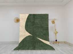 Modern Moroccan Rug - Olive Green & Creamy Handmade Wool Shag Area Rug, Beni Ourain Inspired Carpet
