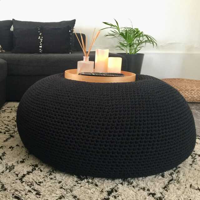 Extra Large Round Knitted Ottoman, Handmade Bean Bag Chair, Eco Cotton Floor Seating Pouf - image 1