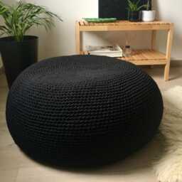 Extra Large Round Knitted Ottoman, Handmade Bean Bag Chair, Eco Cotton Floor Seating Pouf - thumbnail 2