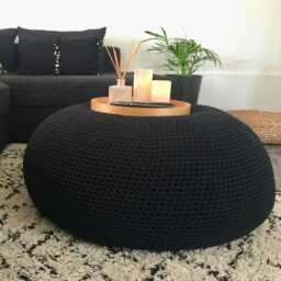 Extra Large Round Knitted Ottoman, Handmade Bean Bag Chair, Eco Cotton Floor Seating Pouf
