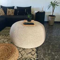 Extra Large Round Knitted Ottoman, Handmade Bean Bag Chair, Eco Cotton Floor Seating Pouf - thumbnail 3