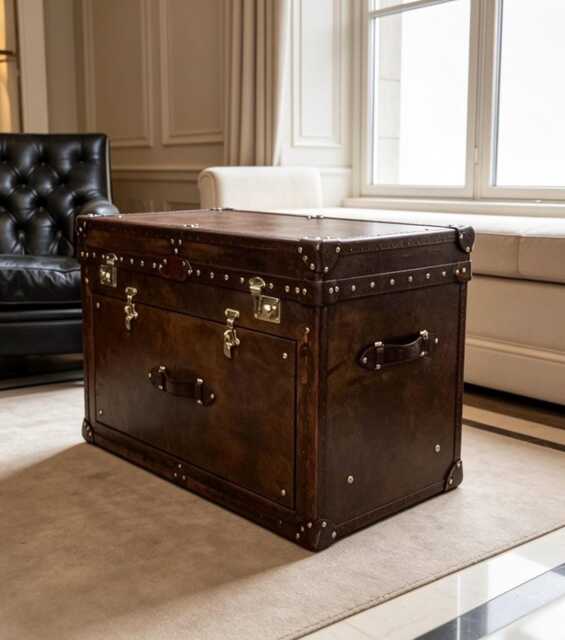 Handmade Leather Trunk - Chestnut Brown Storage Chest, Bespoke Draw - image 1