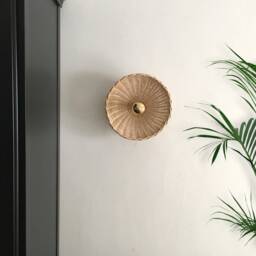Rattan Sconce Minimal Wall Light Boho Flush Mount Lamp Bamboo Home Decor - thumbnail 2