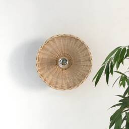 Rattan Sconce Minimal Wall Light Boho Flush Mount Lamp Bamboo Home Decor