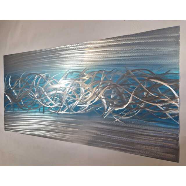 Modern Abstract Metal Wall Art, Silver & Teal, R Toomer Art - image 1