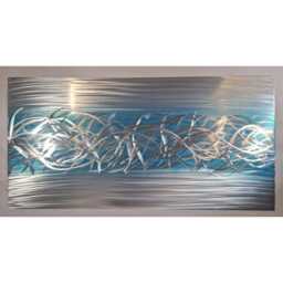 Modern Abstract Metal Wall Art, Silver & Teal, R Toomer Art - thumbnail 3