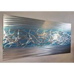 Modern Abstract Metal Wall Art, Silver & Teal, R Toomer Art - thumbnail 2