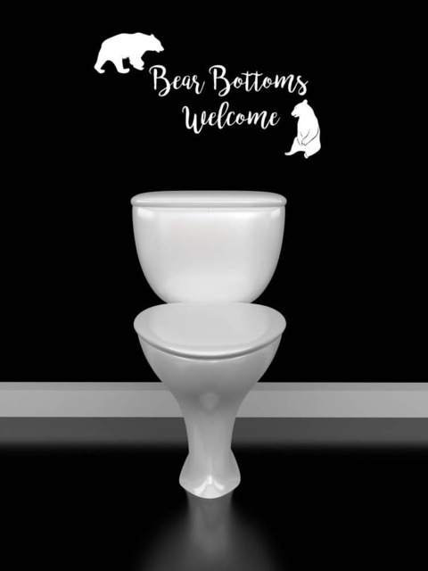 Bear Wall Art, Bottoms Welcome, Bathroom Door Sign, Rustic Cabin Decor, Lodge Decal, Funny Decoration - image 1