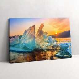 A Piece Of Ice At Sunrise Canvas, Wall Art Picture, Yellow Decoration, Travel Canvas - thumbnail 2