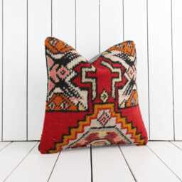 Rustic Kilim Pillow Cover - 16x16 Turkish Boho Cushion - thumbnail 2