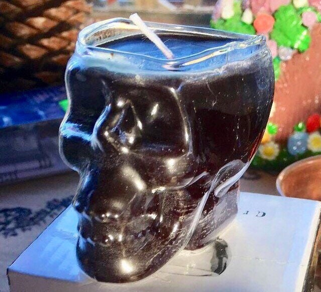 Patchouli Scented Black Skull Candle For Protection Or Banishing, Pagan, Wiccan, Witchcraft, Witch, Samhain, All Hallows Eve