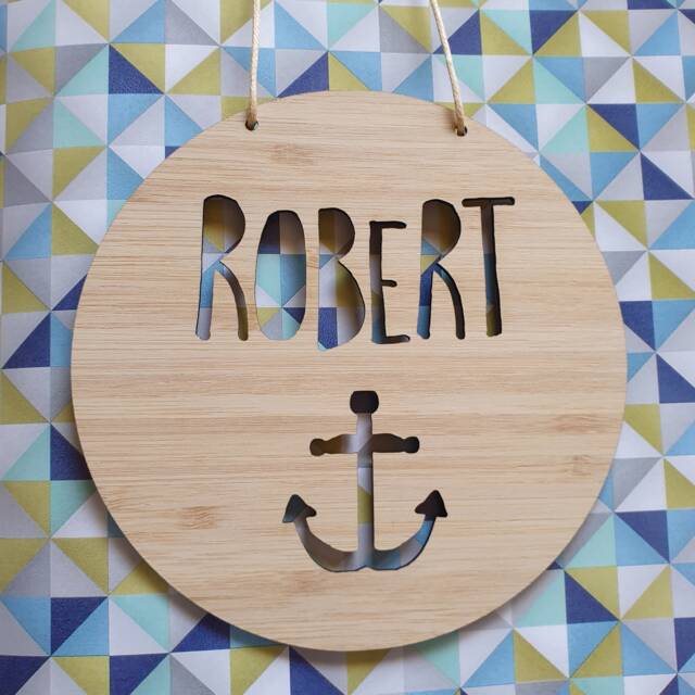 Personalised Name Wooden Wall-Door Hanging-Anchor-Nautical-Plaque-Kids Room-Bedroom-Wall Art-Wall Hanging-Custom-Navy - image 1